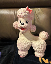 Vintage Pink Poodle Dog Plastic Figurine with Pink Bow picture