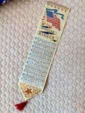 Antique Warner Mfg Co Woven Silk Star Spangled Banner Ribbon Tassel, Late 1800s picture
