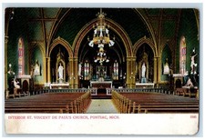 c1920s Interior St. Vincent De Paul's Church Scene Pontiac Michigan MI Postcard picture
