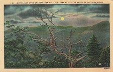 Moonlight Over Grandfather Mt. Blue Ridge Parkway Linen Postcard NC picture