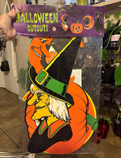 Beistle Halloween Paper Cutouts Witch Pumpkin Black Cat Moon Multicolor 1990 picture