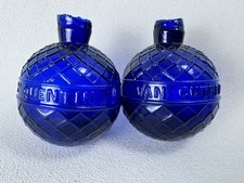(2) 1880s Van Cutsem St. Quentin COBALT BLUE GLASS Target Ball Quilted Trapshoot picture