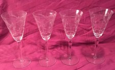 4 Vintage Floral Etched Clear Crystal Stemware Cocktail Wine Glasses Unmarked picture