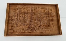 Vntg Tray CA Redwood Souvenir Wood Burn Etching Tourist Collectible RARE picture