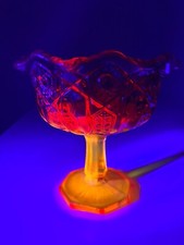 Vintage L. E. Smith Glass Amberina Red To Orange Footed Compote Dish Bowl Glows picture