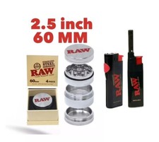Raw Stainless Steel Grinder 60MM large 4 Piece + raw PHOENIX Extendo LIGHTER picture