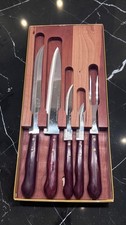 Vintage Imperial Stainless Steel 5-Piece Carving Knife Set Wood Case USA in Box picture