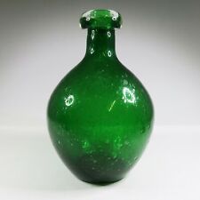 Antique 1860-1870 Free Blown Blob Top Green Glass Bottle Air Bubbles Demijon picture