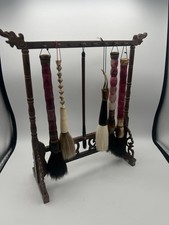 Antique CHINESE Calligraphy Hanging Brush Rosewood Display Stand & Brush Set picture