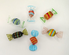 Lot of 6 Vintage Murano Style Hand Blown Art Glass Decor Wrapped Candy Pieces picture