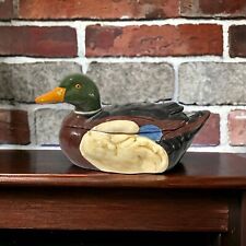 Large Vintage Ceramic Covered Mallard Duck 14 Inch Serving Bowl picture