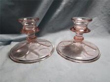 Pair PILLAR OPTIC Pink Depression Glass Candle holders ​By Anchor Hocking* picture