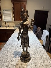 Large Hindu Bronze Goddess Statue 31” Temple Sculpture Sacred Indian Art picture