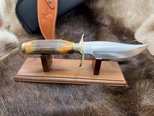Sam Colt Knife Bowie Knife With Stag Handle With Leather Sheath Mint In Pouch C8 picture