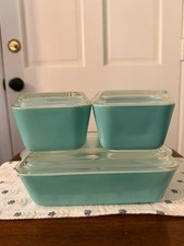 Vintage Pyrex Turquoise Refrigerator Fridgie Complete 8 Pc Set 501 502 503 Lids picture