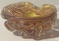 Vtg Barovier Toso Retro MCM Art Glass Red Gold Fleck Bowl Ashtray Murano Italy picture