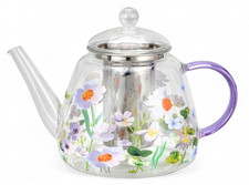 1.4 qt Daisy Borosilicate Glass Teapot with Infuser Heat-Resistant Kettle picture