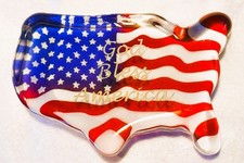 Fenton Glass ~ Paperweight ~ US Shape / American Flag / God Bless America picture