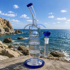 Blue Heavy Glass Bong Shisha Percolate Hookah Water Pipe with 14mm Bowl picture