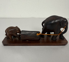 Hand Carved Wooden Elephant Family Mama  Babies Set Of Three Vintage Elephants picture