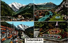 Vintage Interlaken Switzerland Postcard Multi-View Jungfrau Kursaal Floral Clock picture