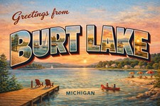Greetings From Burt Lake, MICHIGAN Modern Postcard A490 picture