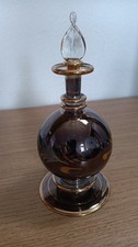 Vintage Handblown Etched Perfume Bottle With Stopper Gold Detail picture
