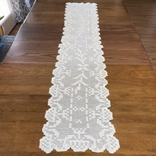 Vtg 1930-40s Filet Crochet Table Runner Handmade  66”x14” Exc Cond picture