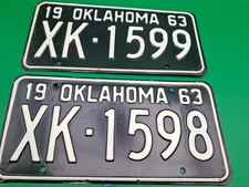 Vintage 1963 Oklahoma License Plate Pair XK-1598 & XK-1599 RARE SET Pics picture