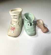 Vintage Lot of 3 Miniature Porcelain Ceramic Shoes picture