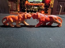 Antique Chalkware Tigers - Pair Of Vintage Composition Circus Toys Early 1900s  picture