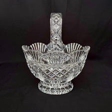 Heavy Crystal Basket Cut Diamond Cross Hatch Flared & Scalloped Rim with Handle picture