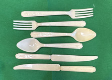 VTG Art Deco Molded Plastic Flatware Set 6 PCs French Ivory Minature 1930s picture
