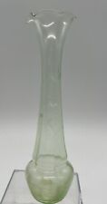 Vintage Green Uranium Vaseline Depression Glass Flower Etched Bud Vase 8” Tall picture