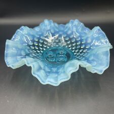 Fenton Hobnail Blue Moonstone Ruffled Opalescent Epergne Bowl Candle Holder picture