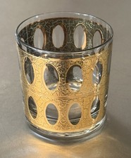 Vintage MCM Culver Pisa Rocks Bar Glass - 22K Gold Cracked Overlay Design picture