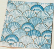 TEAL BLUE SCALLOP SHELL ALL OVER PRINT ~ 2 Individual BEVERAGE Decoupage Napkins picture