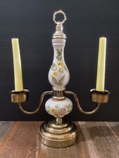 Vintage Two Arm Candelabra floral crackle Porcelain & Brass circa 1960s picture
