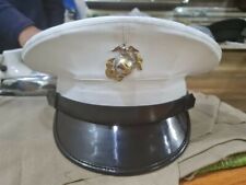 USMC Dress blues marine hat - With carrying case - White vinyl - never worn picture