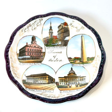 BOSTON - MA Massachusetts Antique Trinket China Cobalt Dish Plate picture