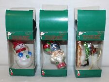 3 Collectable Hand Painted Blown Glass Christmas Tree Ornaments In Box NOS #C4 picture