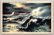 Moonlight On The Ocean Atlantic City New Jersey Vintage Postcard picture