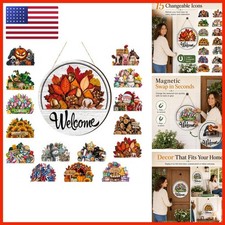 16 Pcs Interchangeable Welcome Sign For Front Door, 12 Inch Wood Decor (a) picture