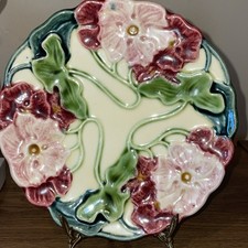 Art Nouveau Majolica  Vibrant Floral Pink/Green/yellow/Ruby Red Plate 6.5”. picture