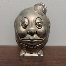 Alice In wonderland Vintage Humpty Dumpty Piggy Bank Silvertone Metal Bank 1994 picture
