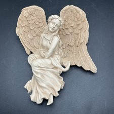 Seated Guardian Angel Wall Hanging Sculptured Beige Resin Figurine 6.5” picture