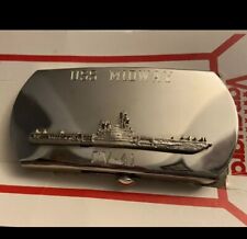 USS Midway CV-41 Belt Buckle Silvertone Military Brass USA Navy Military Ship picture