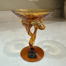 Makora Krosno Poland Amber Blown Art Glass Sculpture Jellyfish Pedestal Bowl MCM picture