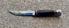 Vintage KA-BAR Hunting Knife Stacked Leather Handle 4.25” Blade 8” picture