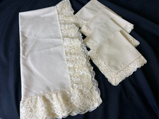 Vtg Ivory Luncheon Tablecloth w 4 Napkins Set ~48